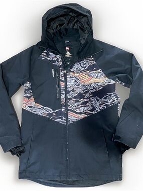 QuikSilver Travis Rice Snowboard Jacket Mens Medium Black Abstract Pattern